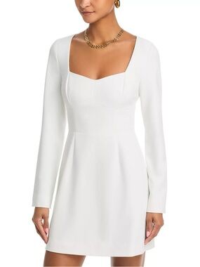Cream Long Sleeve Mini Dress with Sweetheart Neckline Size 12 NWT